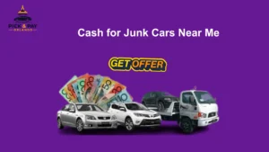 Cash for junk cars near me with a local tow truck picking up an old junk vehicle for instant cash and free removal.